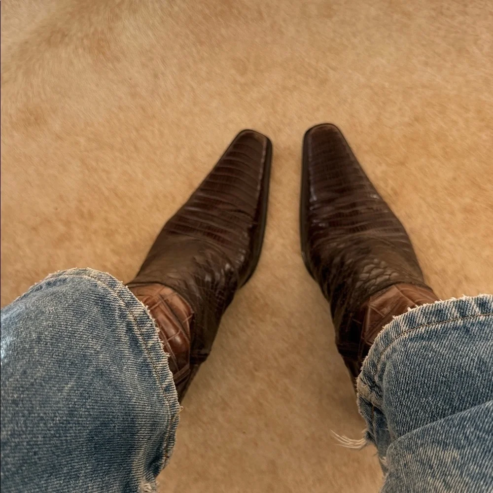 vintage Via Spiga brown crocodile/snake-embossed leather ankle boots - Picture 5 of 11